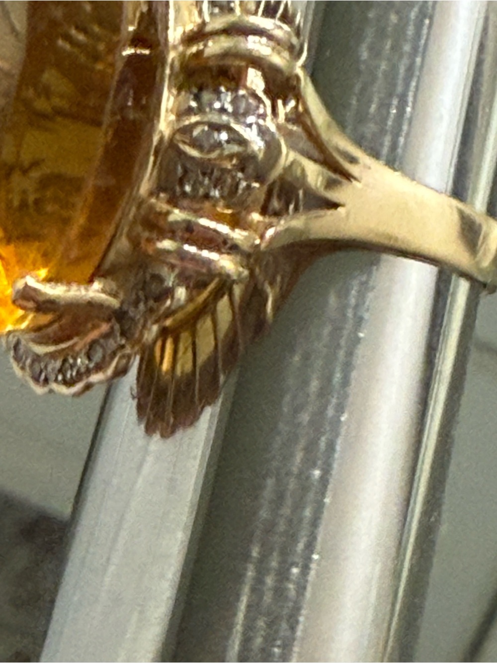 14k Gold Citrine Diamond Ring Size 7.5 Large Gemstone Statement Luxury - Picture 3 of 16